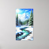 Toile Vallée alpine enneigée avec rivière ensoleillée (Recto)