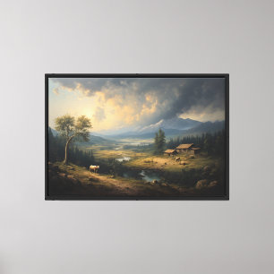 Toile Vallée montagneuse avec chaumière pastorale