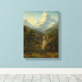 Toile Vallée paisible avec chevaux et cascade (Insitu (Plancher de Bois))