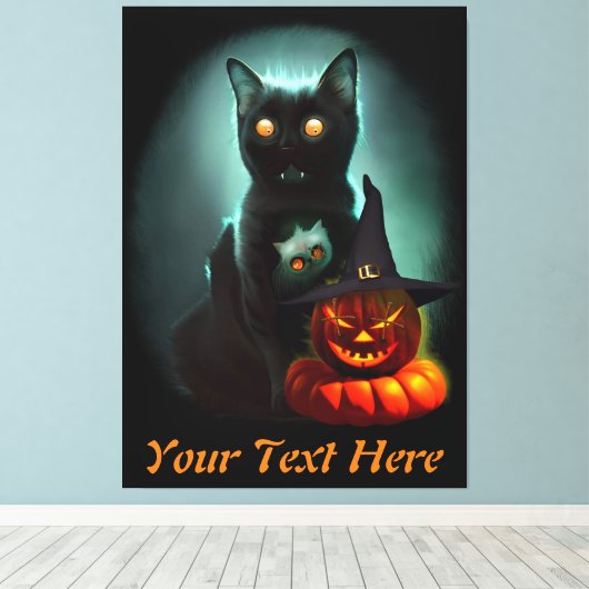 Toile Vampire Chat et Assistant Citrouille Halloween Sur (Insitu (Plancher de Bois))