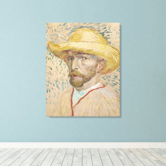 Toile Van Gogh Autoportrait avec casquette en paille (Insitu (Plancher de Bois))
