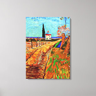 Toile Van Gogh - Chemin à travers un champ avec des saul