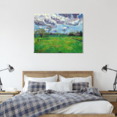Toile Van Gogh Meadow avec des fleurs sous un ciel orage (Insitu(Chambre))