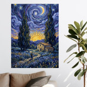 Toile Van Gogh Style Cypress Dusk Starry Night Art