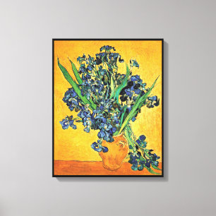 Toile Van Gogh - Vase avec iris Fond jaune