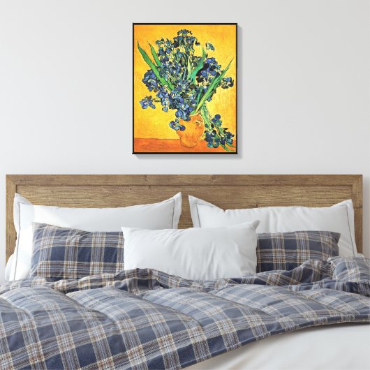 Toile Van Gogh - Vase avec Irises Arrière - plan jaune (Insitu(Chambre))