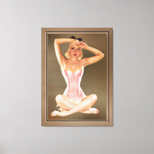 Toile Varga Girl in A Pink Corset by Alberto Vargas
