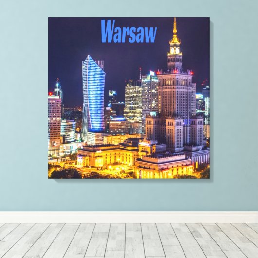 Toile Varsovie Pologne Nuit Skyline Varsovie Spire (Insitu (Plancher de Bois))