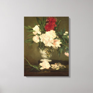 Toile Vase à Manet   de pivoines sur un petit piédesta