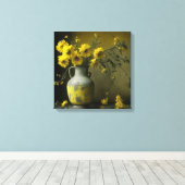 Toile Vase antique de fleurs jaunes (Insitu (Plancher de Bois))