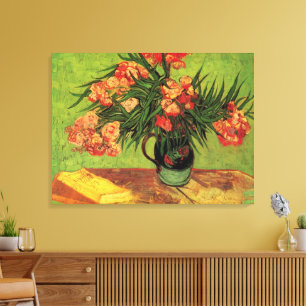 Toile Vase aux Oleanders et livres de Vincent van Gogh