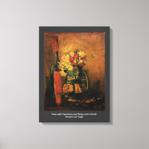 Toile Vase avec oeillets et Roses et une bouteille Vince