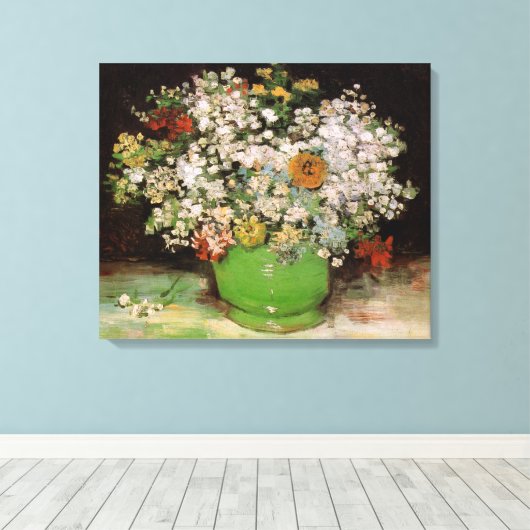Toile Vase avec Zinnia Flowers par Vincent van Gogh (Insitu (Plancher de Bois))