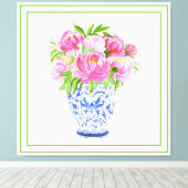 Toile Vase de chinoiserie aux pivoines roses bordure ver (Insitu (Plancher de Bois))