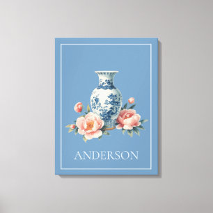 Toile Vase de chinoiserie bleu clair Floral 