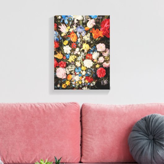 Toile Vase de fleurs avec bijoux, pièces et coquilles, 1 (Insitu(Salon))