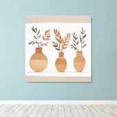 Toile Vase de fleurs Boho Leaf Style d'art botanique mod (Insitu (Plancher de Bois))