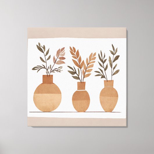 Toile Vase de fleurs Boho Leaf Style d'art botanique mod (Recto)