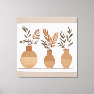 Toile Vase de fleurs Boho Leaf Style d'art botanique mod