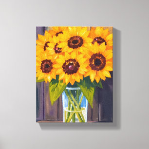 Toile Vase de tournesol   Bouquet de fleurs jaunes Aquar