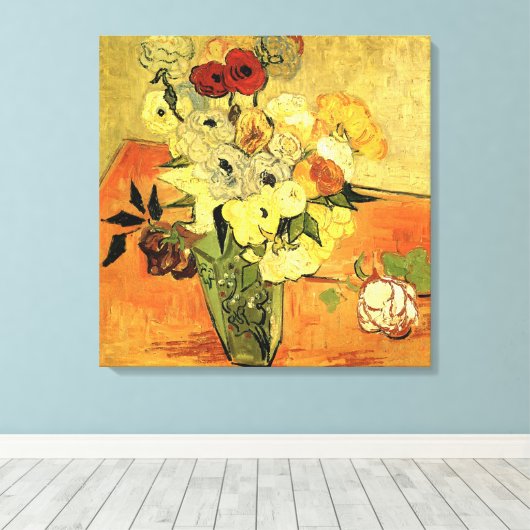 Toile Vase japonaise, Rose, Anémones par Vincent van Gog (Insitu (Plancher de Bois))