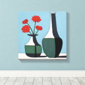 Toile Vases noirs et blancs avec fleurs rouges (Insitu (Plancher de Bois))