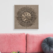 Toile Vegvisir - Viking Compass - Cuir beige et or (Insitu(Salon))