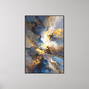 Toile Veines Cosmiques : Abstrait Bleu et Or