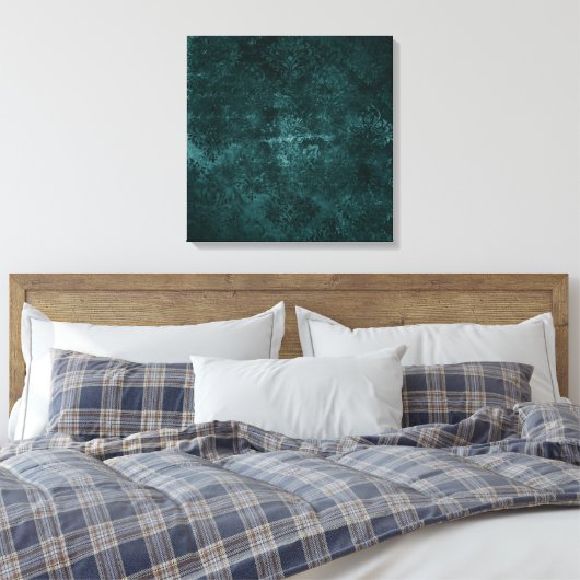 Toile Velvety Turquoise Damask | Grunge vert foncé Baroq (Insitu(Chambre))