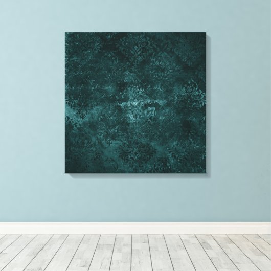 Toile Velvety Turquoise Damask | Grunge vert foncé Baroq (Insitu (Plancher de Bois))