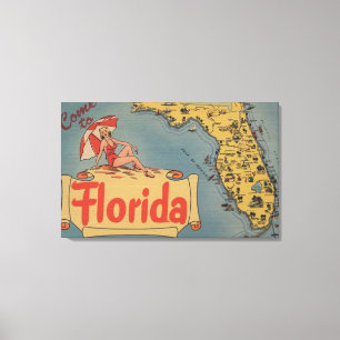 Toile Venez en Floride Carte de l'État, Pin-Up Girl