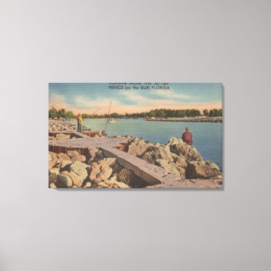 Toile Venise, Floride - Scène de pêche sur les Jetties (Recto)