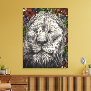 Toile Vent sous mes ailes Lion Papillons Art animalier