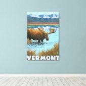 Toile VermontMoose Boire dans le lac (Insitu (Plancher de Bois))