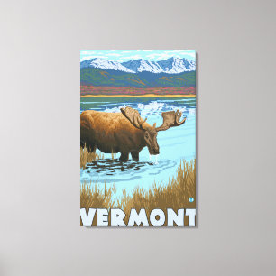 Toile VermontMoose buvant dans le lac