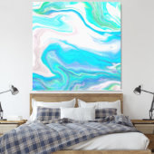 Toile Verre de mer Bleu et Marbre vert Fluide Art (Insitu(Chambre))