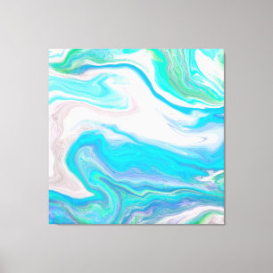 Toile Verre de mer Bleu et Marbre vert Fluide Art
