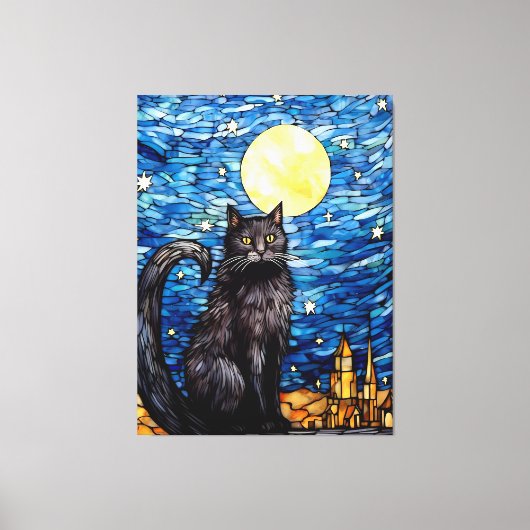 Toile Verre tendu Chat noir Starry nuit (Recto)