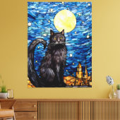 Toile Verre tendu Chat noir Starry nuit (Insitu(Salon))