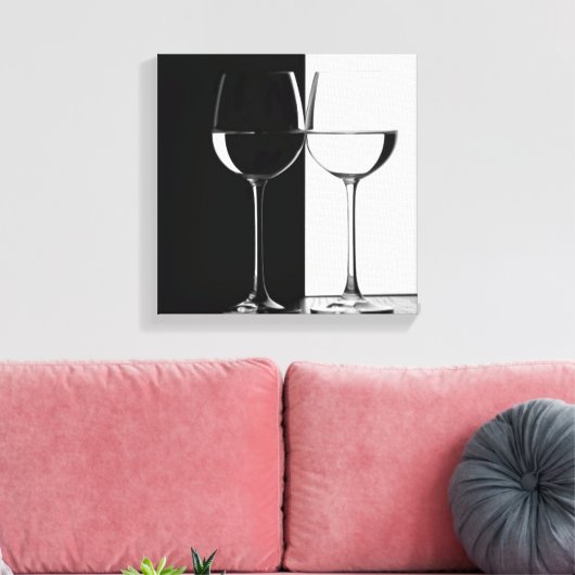 Toile verres à vin noir et blanc motif mur (Insitu(Salon))
