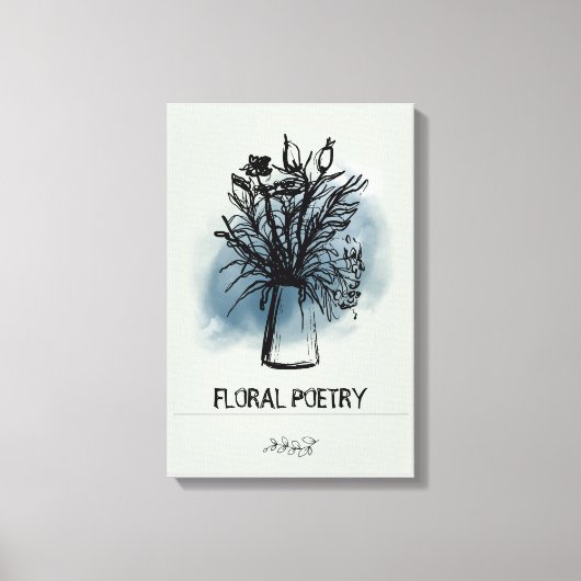 Toile Vert Bleu Minimal Floral Main Creutée Charbon (Recto)