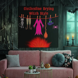 Toile Vêtements de sorcière fantaisistes sur un fil à li
