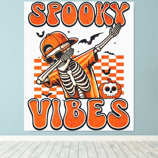 Toile Vibes Éffrayantes rétro Dabbing Skeleton Halloween (Insitu (Plancher de Bois))