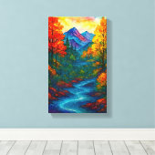 Toile Vibrant Alcohol Ink Mountain river and trees  (Insitu (Plancher de Bois))