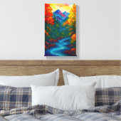 Toile Vibrant Alcohol Ink Mountain river and trees  (Insitu(Chambre))