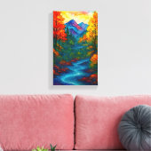 Toile Vibrant Alcohol Ink Mountain river and trees  (Insitu(Salon))