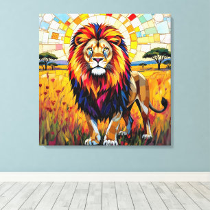 Toile Vibrant Colorée Lion mosaïque
