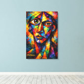 Toile Vibrant Cubist Face Abstract Modern Art (Insitu (Plancher de Bois))