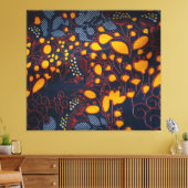 Toile Vibrant Golden Floral Batik Pattern on Deep Navy B (Insitu(Salon))