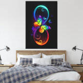 Toile Vibrant infinity with rainbow butterfly on black (Insitu(Chambre))